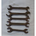 Five BSW - BSF spanners, length of longest approx. 12 1/2" (5).