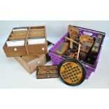 A quantity of predominantly wooden collectors' items to include an abacus, slide viewer, set of