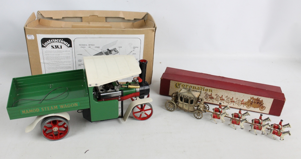 A boxed Mamod SW1 steam wagon with small Mamod brochure, length 41cm, and a boxed Lesney