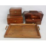 A Victorian rosewood glove box with mother of pearl escutcheon and cartouche to the hinged domed