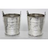A pair of silver-plated Port Line twin-handled ice buckets manufactured by Elkington & Co with