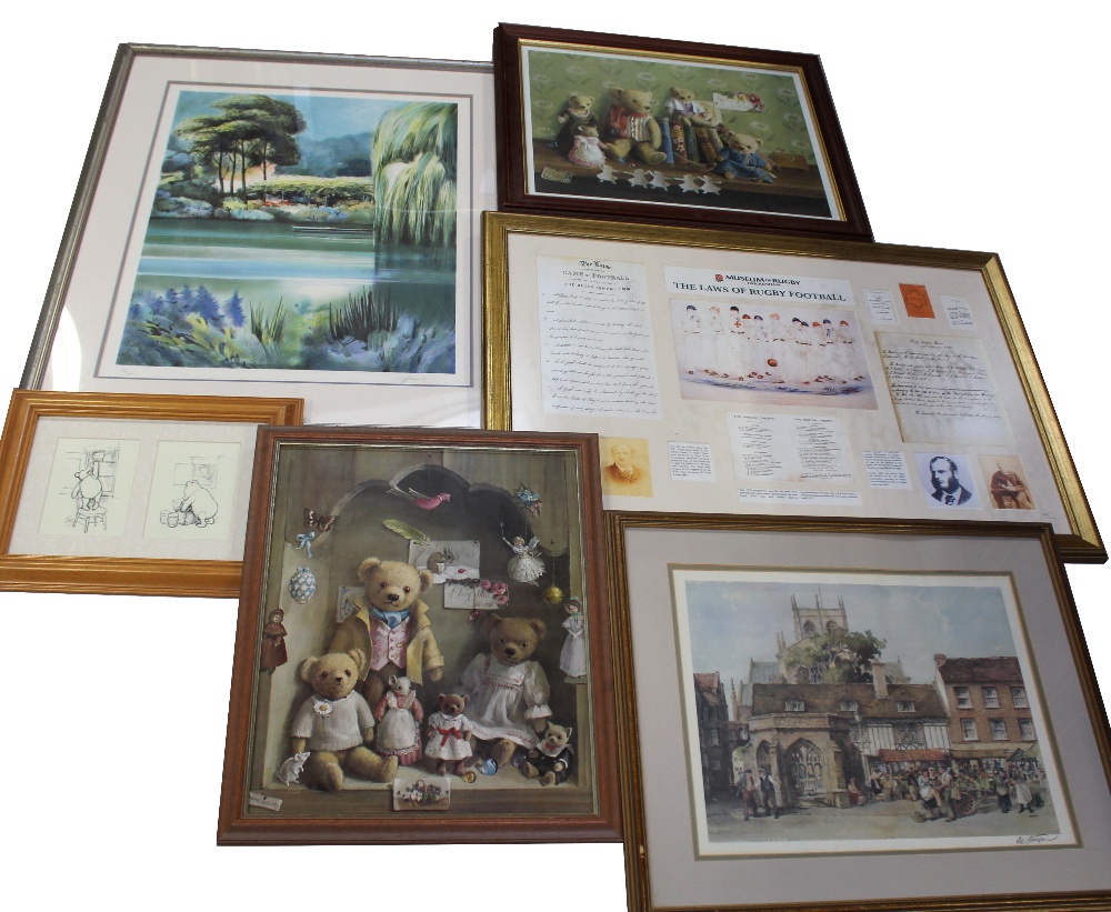 A group of coloured prints to include signed example by E H Sturgeon,