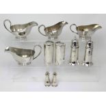 A group of cruise liner silver-plated tableware comprising three Port Line sauce boats and sugar