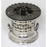 A silver-plated twin-handled and pierced Primus burner with indistinct/rubbed stamp for Cunard