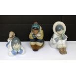 Two Lladró figures; one a seated girl in bobble hat,