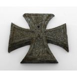 An oversized German iron cross with crown above central 'W' and 1914, holed above centre,