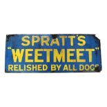 A vintage rectangular enamel advertising sign, 'Spratt's "Weetmeet" Relished by all Dogs',