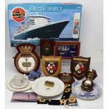 A group of maritime-themed items to include five ships' plaques including Invincible,