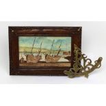 A brass maritime inclinometer, width 19cm and an oak-framed maritime-themed watercolour,