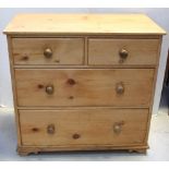 A 19th century pine chest of two short over two long drawers, on bracket feet, approx 95 x 99cm.