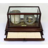 A 19th century cased barograph with barometer dial and thermometer, by Chadburn of Liverpool,