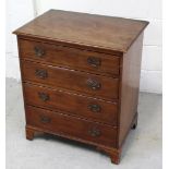 A small 19th century chest of four drawers with pierced back plate handles, on square bracket feet,