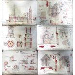 Eight late 19th century hand-coloured plans and elevations for buildings in the Liverpool dockland