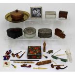 A mixed lot to include small brass tray, white metal jewellery box, dressing table box,