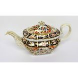 An early 19th century Royal Crown Derby teapot with painted and gilt-heightened Imari decoration,