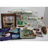 A group of hand-built and painted models of ships to include six examples in bottles,