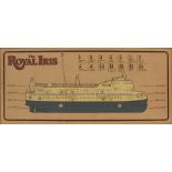 A ship/deck plan for the Royal Iris, used on the ship before its retirement, 45 x 106cm, framed.