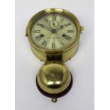 An American Seth Thomas brass two-train ship's bulkhead clock with brass bell beneath,