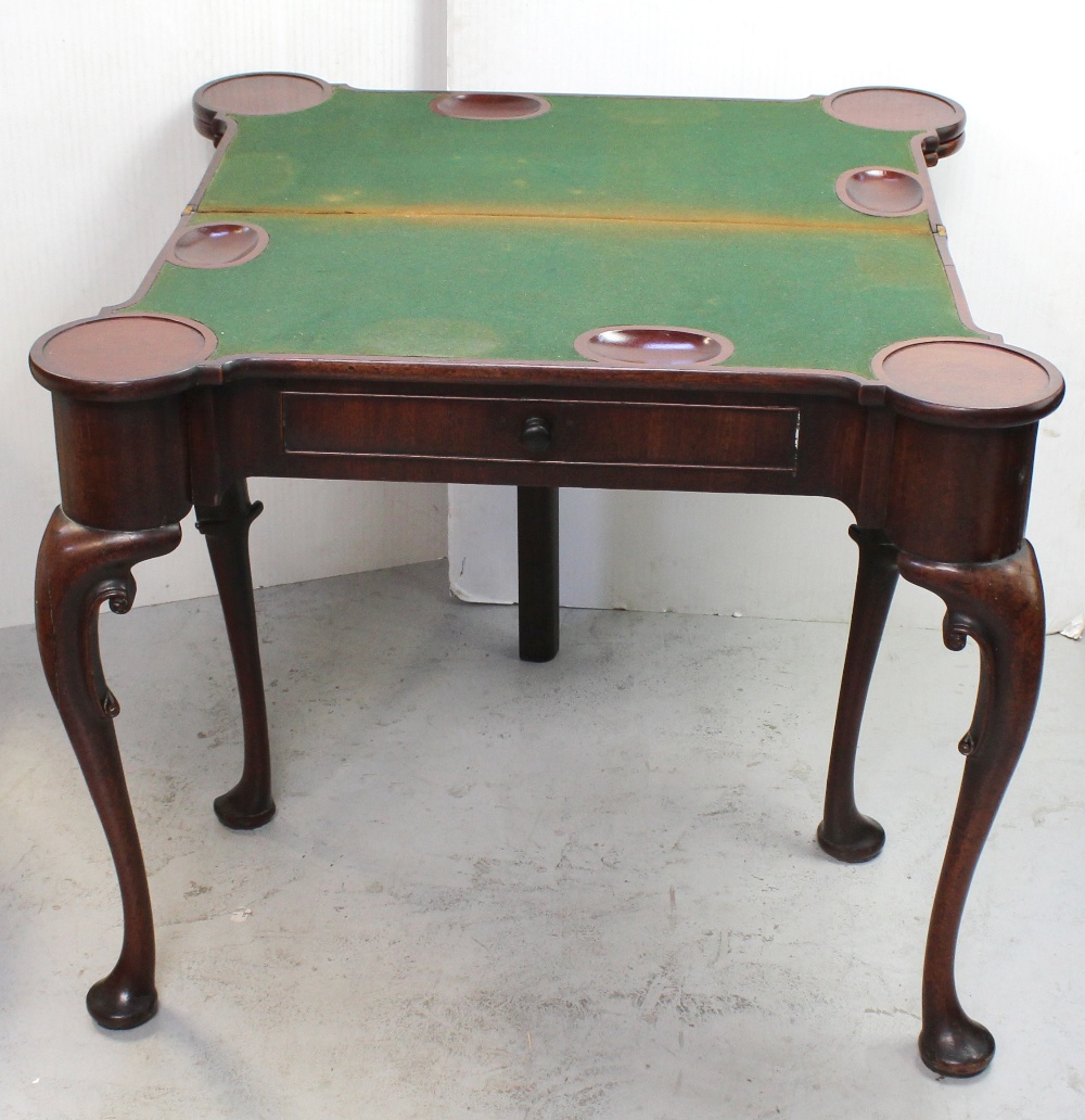 A mid-18th century mahogany two-leaf folding card and tea table with lobed corners, - Image 3 of 9