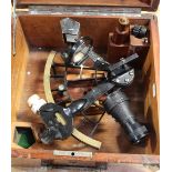 A wooden-cased late 20th century Cassens Plath sextant, the original base with label dated 1970,