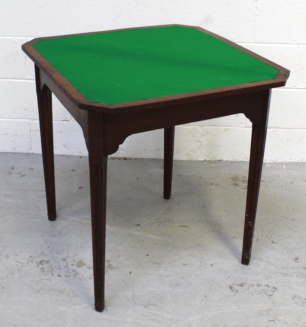 An oak triangular card table with inset green baize top, height 73cm, - Image 2 of 2