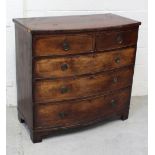 A 19th century mahogany bow-front chest of two-over-three drawers, on square bracket feet,