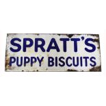 A vintage enamel advertising sign, 'Spratt's Puppy Biscuits', 30.5 x 76cm.