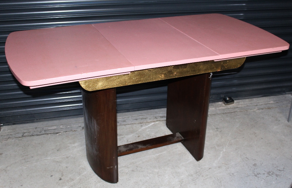 An Art Deco style rectangular dining table, pink painted top to unpainted slab supports, - Image 2 of 2