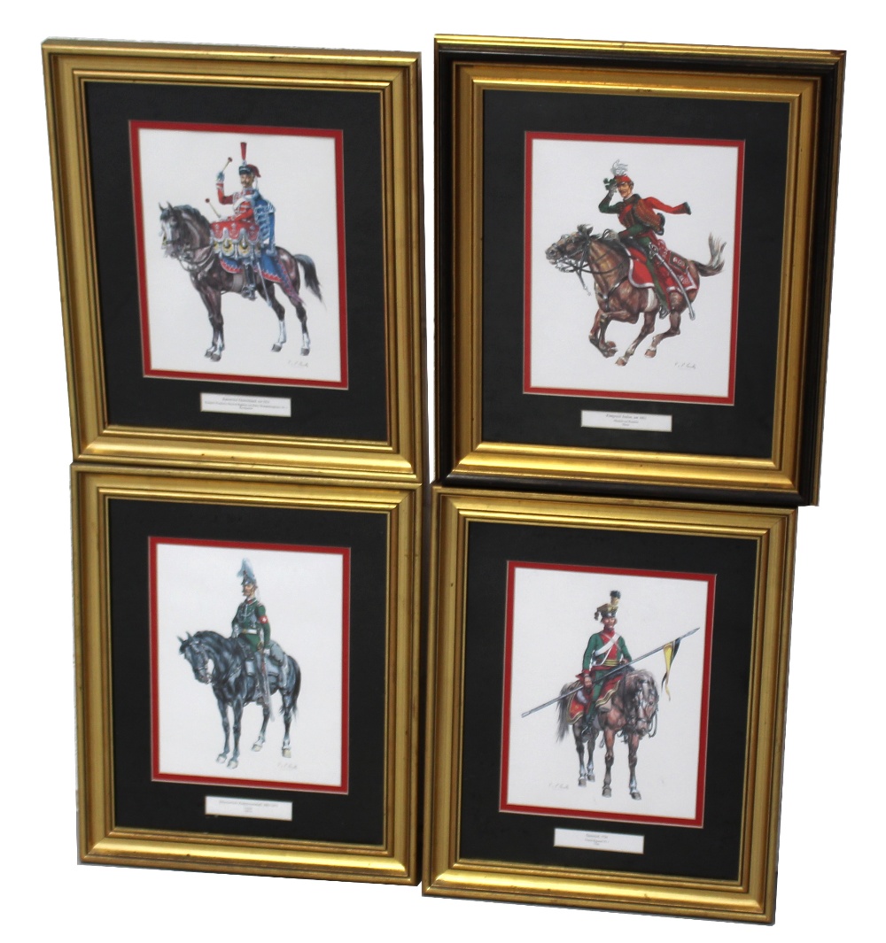 A set of four prints after L & F Funcken depicting European mounted cavelry men,