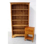 A modern pine five-shelf bookcase, 188 x 98cm and a side table (2).