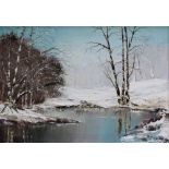 JOE BEETHAM (1918-2012): oil on canvas, 'Winter Scene Near Arley, Cheshire',