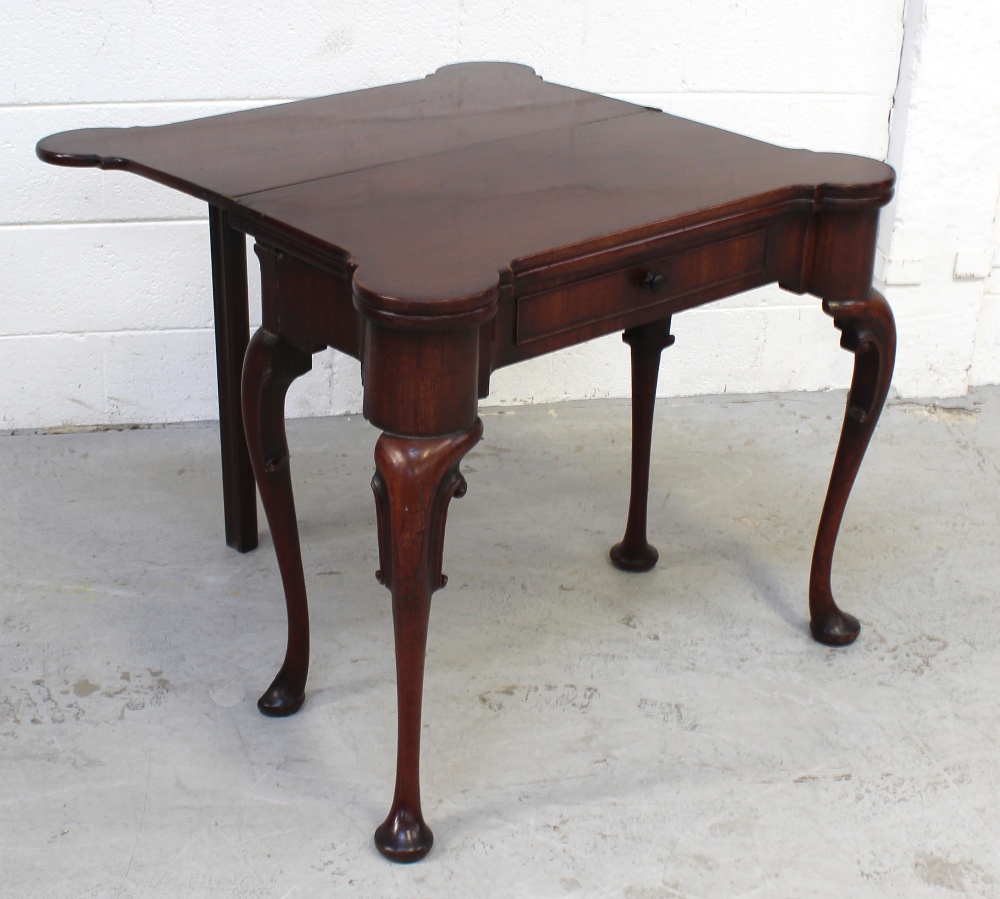 A mid-18th century mahogany two-leaf folding card and tea table with lobed corners, - Image 2 of 9