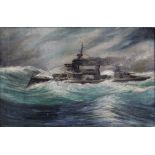 UNATTRIBUTED; a 20th century naive oil on canvas, seascape of HMS Hercules,