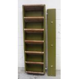 An early 20th century ladder, green painted and converted to a wall-hanging coat rack, length 143cm.