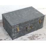 A large wooden box covered in distressed metal, 76cm.