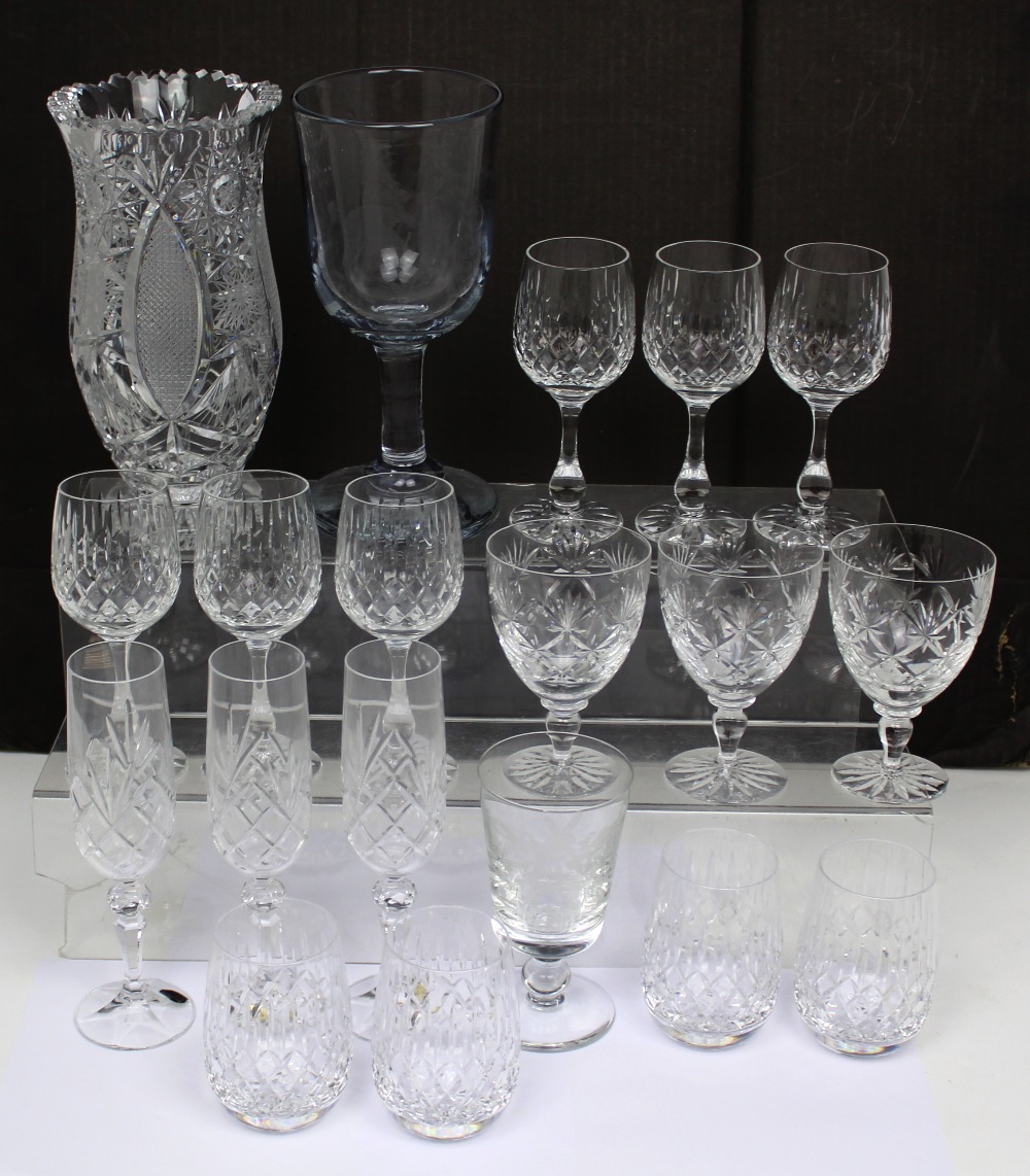 A quantity of cut glass and crystal drinking glasses to include a cased set of Bohemia Crystal