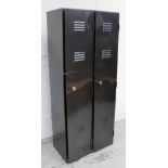 A vintage double locker sprayed charcoal grey with white metal handles, 167 x 76cm.