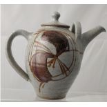 Unattributed; a stoneware Anglesey Pottery studio ceramic teapot with abstract slip decoration,