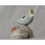 Victoria Crompton; small slip-cast bird figure on textured mount, decorated with decals and lustre.