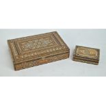 Two Indian inlaid rectangular wooden boxes, the larger 20 x 30cm (2).