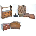 A Regency rosewood sarcophagus tea caddy, a burr yew and mother of pearl example,
