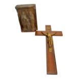 A mahogany and brass inlaid crucifix, height 40cm,