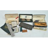 A group of pens including two boxed Schaefer 'Snorkel' sets, two Cross sets and further mixed loose,