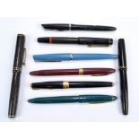 Four fountain pens with 14ct gold nibs, by Parker, Sheaffer, Wahl and Pitman's 'Fono' by Waterman,