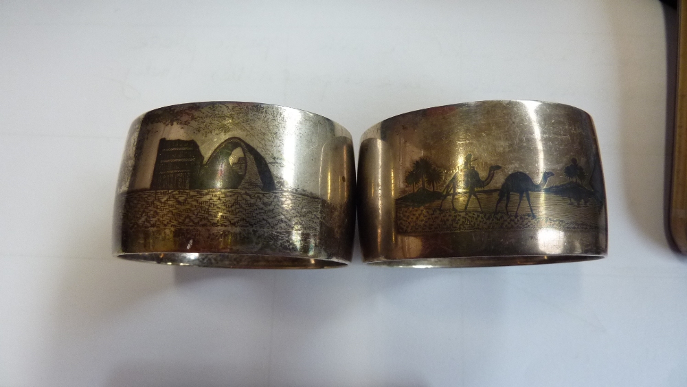 A group of various early 20th century Iraqi niello decorated white metal items comprising cigarette - Image 3 of 4