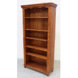 A contemporary pine five-shelf open bookcase, width 93cm.