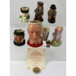 Five Royal Doulton character jugs to include D6914 'Liverpool Centenary Jug',