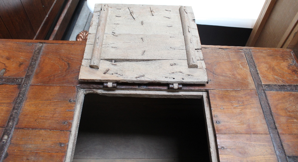 A 19th century Anglo-Indian iron-bound teak dowry chest, width 111cm. - Image 3 of 4