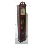 A contemporary mahogany-cased grandmother clock with broken swan neck pediment above 'Tempus Fugit'