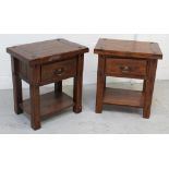 A pair of contemporary oak bedside tables, width of each 66cm (2).